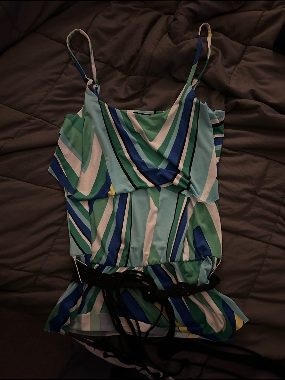 A. Byer Striped Camisole in Teal, Blue & White